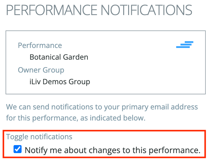 Performance Notifications foldout for a specific Performance in Pod 1